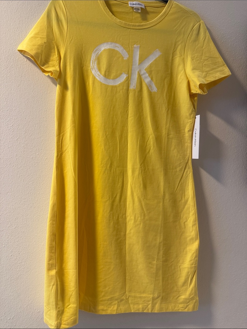 Calvin Klein Yellow Tee Dress with White CK Logo